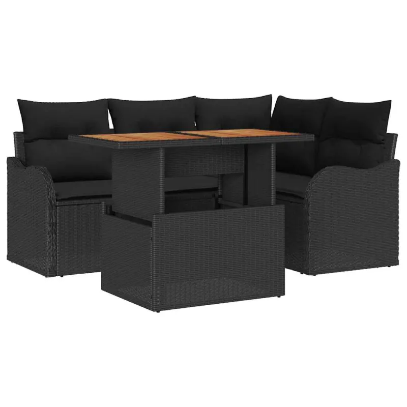 Sodo Sofų Rinkinys su pagalve 5 pcs Juoda poliratanas