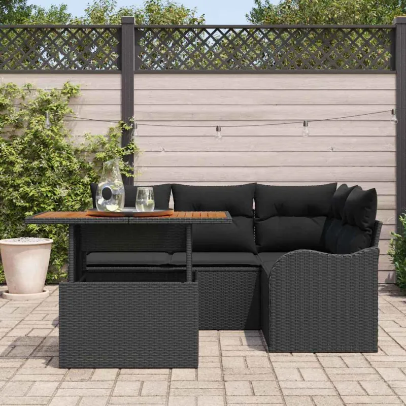Sodo Sofų Rinkinys su pagalve 5 pcs Juoda poliratanas