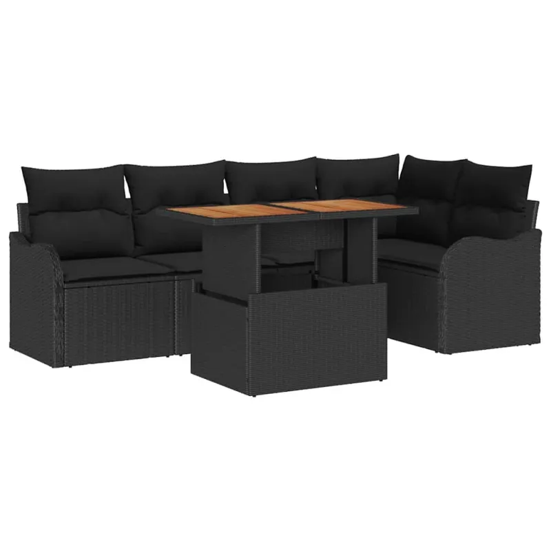Sodo Sofų Rinkinys su pagalve 6 pcs Juoda poliratanas
