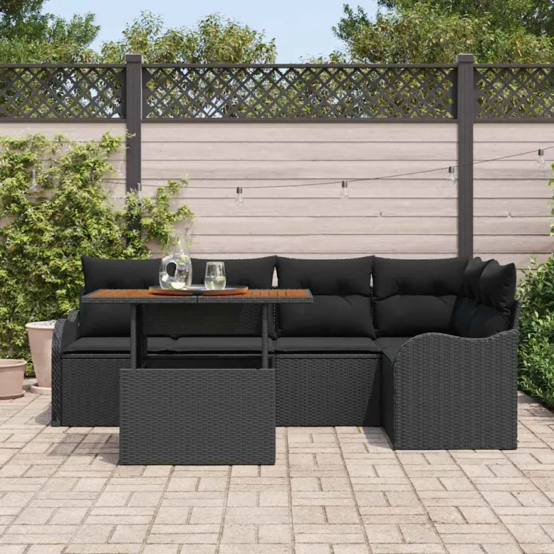 Sodo Sofų Rinkinys su pagalve 6 pcs Juoda poliratanas
