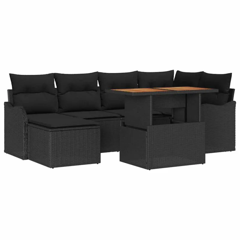 Sodo Sofų Rinkinys su pagalve 7 pcs Juoda
