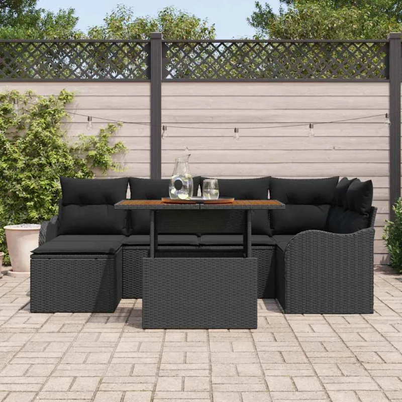 Sodo Sofų Rinkinys su pagalve 7 pcs Juoda