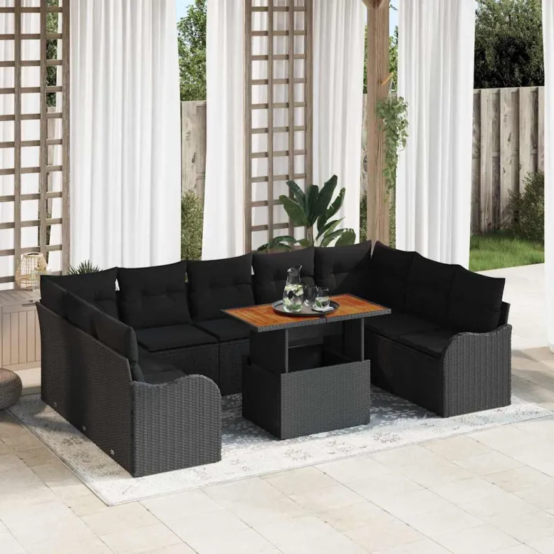 Sodo Sofų Rinkinys su pagalve 10 pcs Juoda