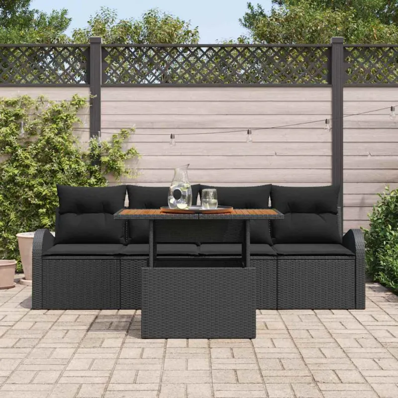 Sodo Sofų Rinkinys 5 pcs Juoda