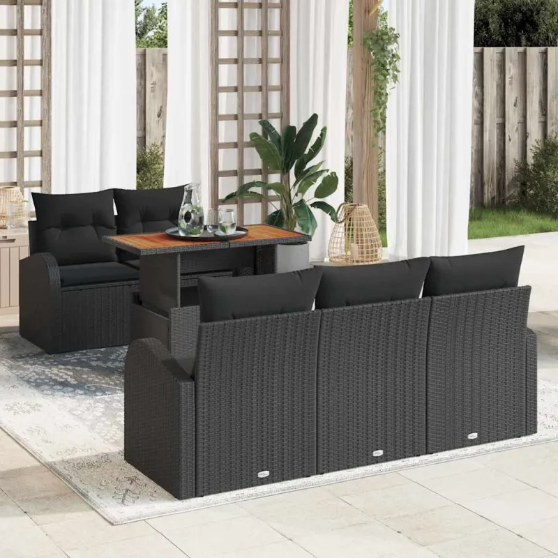 Sodo Sofų Rinkinys su pagalve 6 pcs Juoda