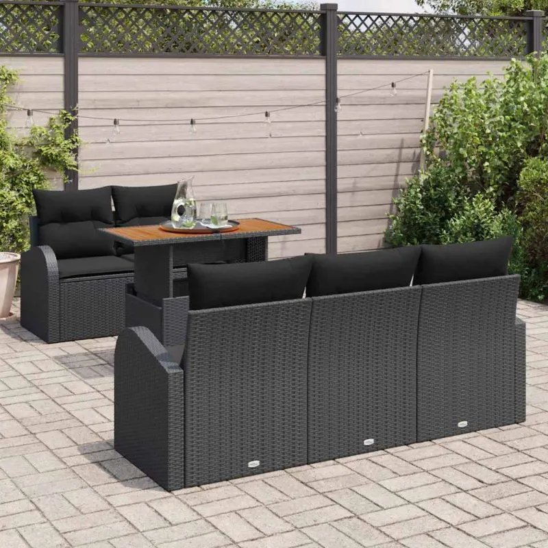 Sodo Sofų Rinkinys su pagalve 6 pcs Juoda