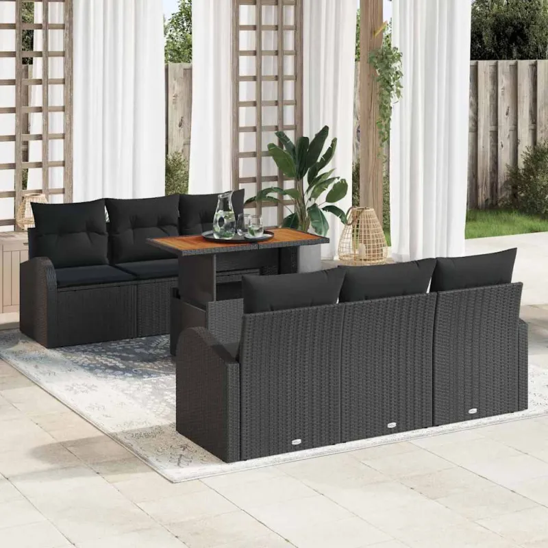 Sodo Sofų Rinkinys su pagalve 7 pcs Juoda