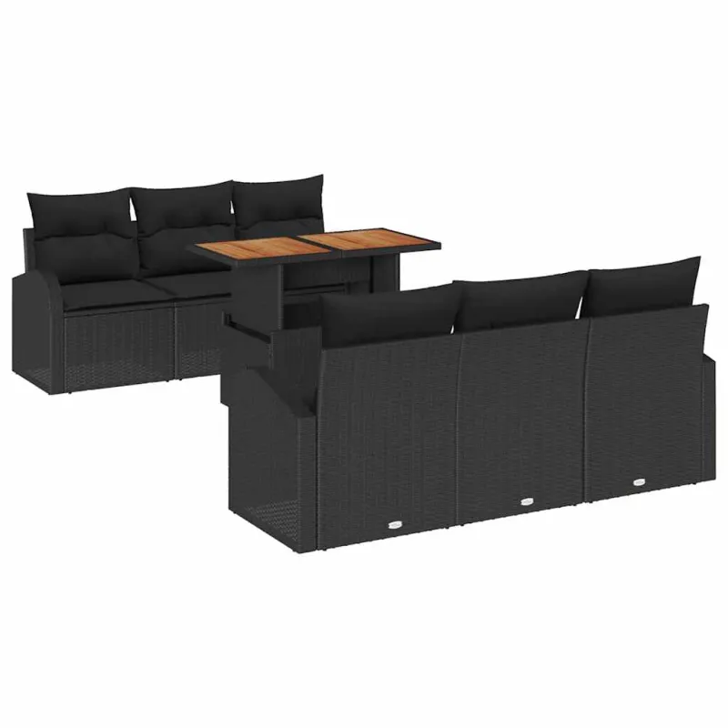 Sodo Sofų Rinkinys su pagalve 7 pcs Juoda