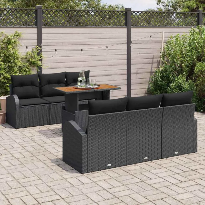 Sodo Sofų Rinkinys su pagalve 7 pcs Juoda