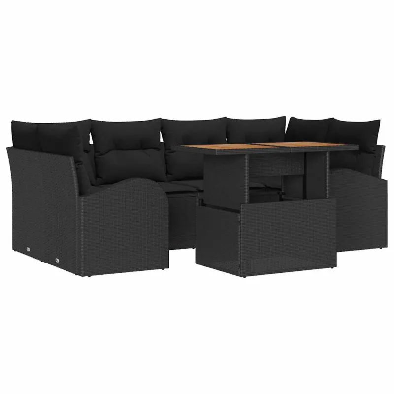 Sodo Sofų Rinkinys su pagalve 7 pcs Juoda