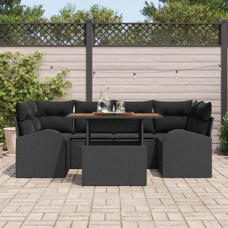 Sodo Sofų Rinkinys su pagalve 7 pcs Juoda