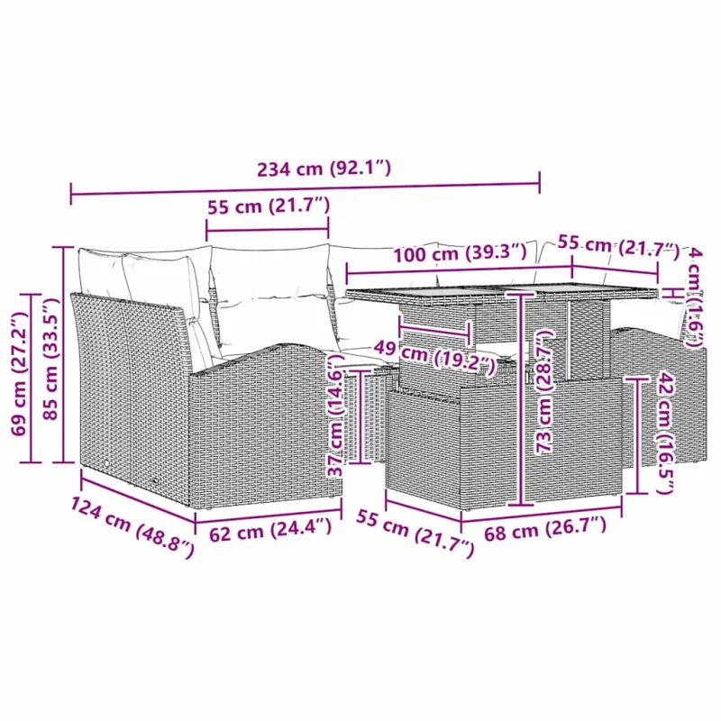 Sodo Sofų Rinkinys su pagalve 7 pcs Juoda