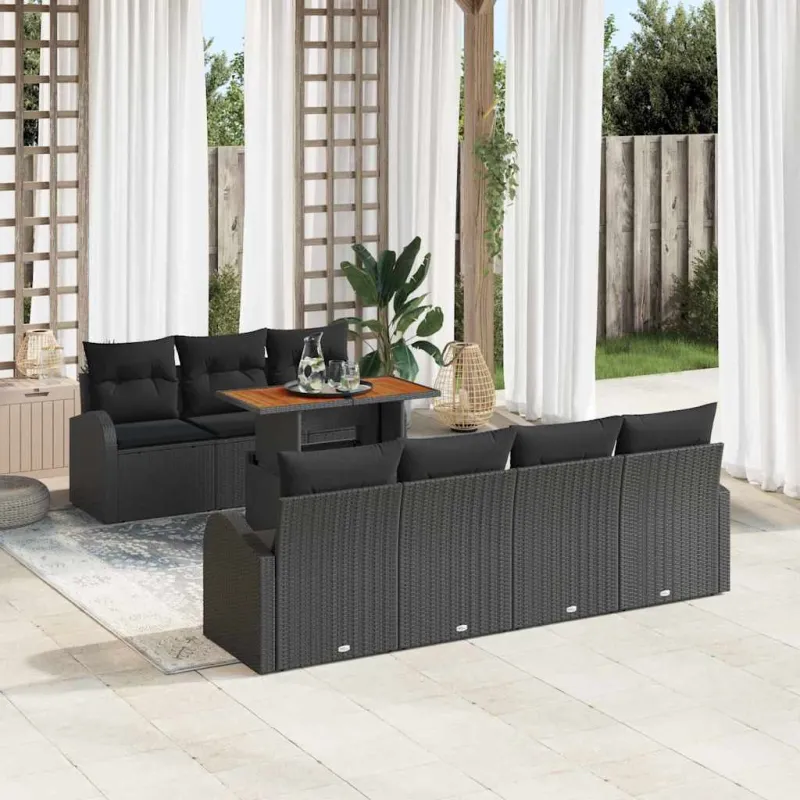 Sodo Sofų Rinkinys su pagalve 8 pcs Juoda