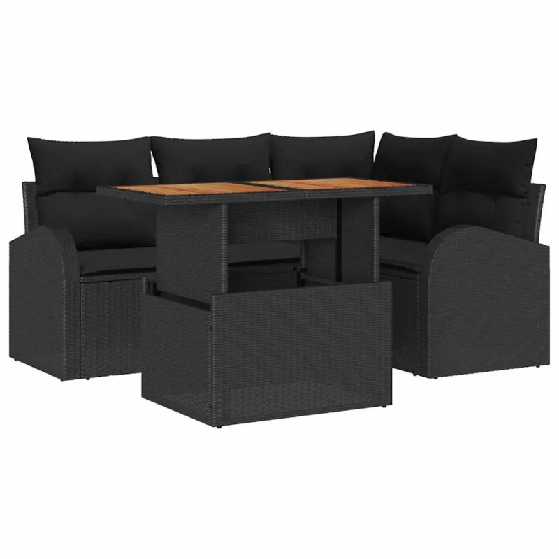 Sodo Sofų Rinkinys su pagalve 5 pcs Juoda