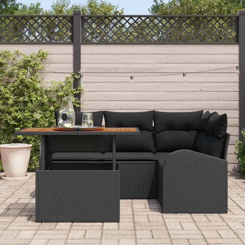 Sodo Sofų Rinkinys su pagalve 5 pcs Juoda