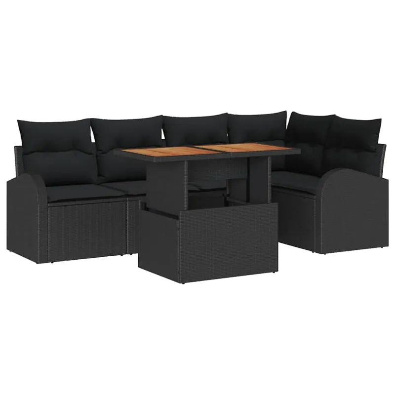 Sodo Sofų Rinkinys su pagalve 6 pcs Juoda