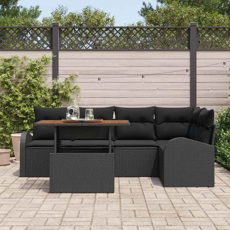 Sodo Sofų Rinkinys su pagalve 6 pcs Juoda