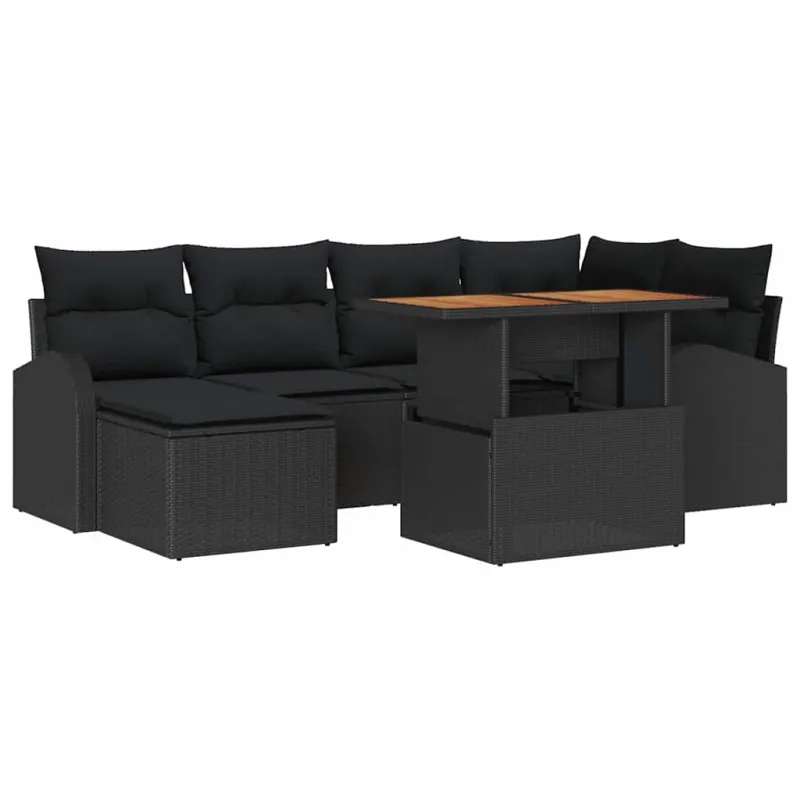 Sodo Sofų Rinkinys su pagalve 7 pcs Juoda