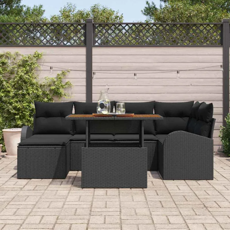 Sodo Sofų Rinkinys su pagalve 7 pcs Juoda