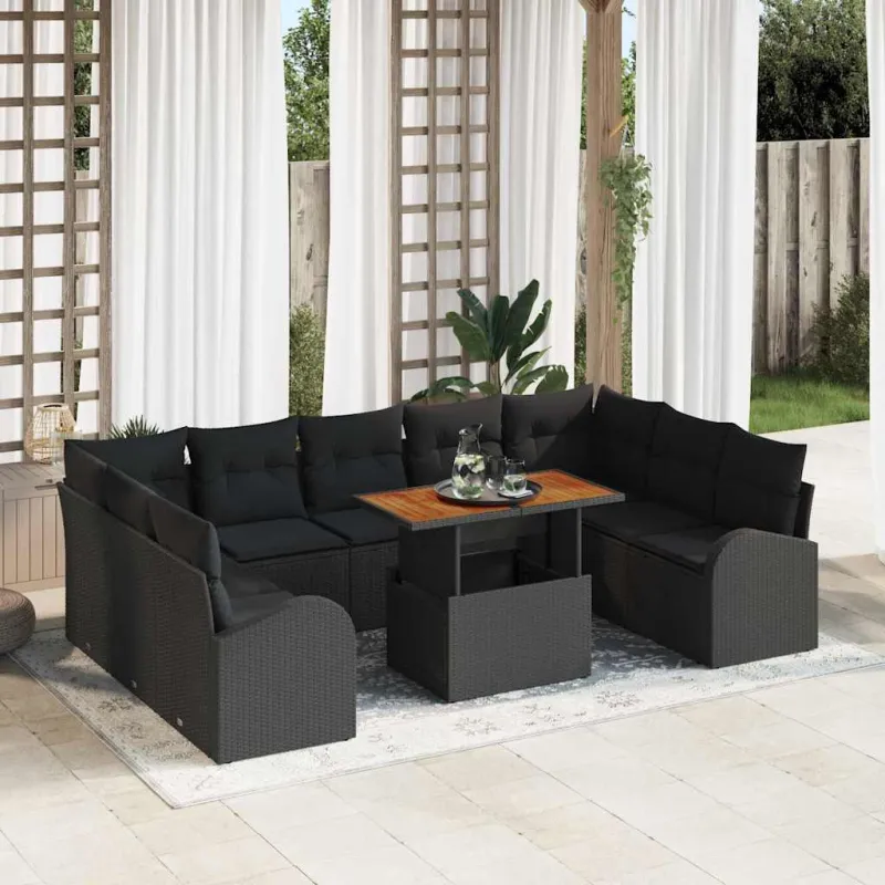 Sodo Sofų Rinkinys su pagalve 10 pcs Juoda