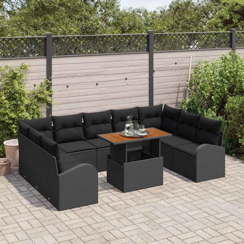 Sodo Sofų Rinkinys su pagalve 10 pcs Juoda