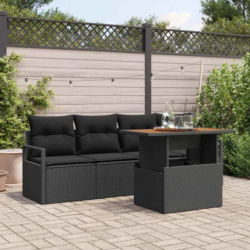 Sodo Sofų Rinkinys su pagalve 5 pcs Juoda