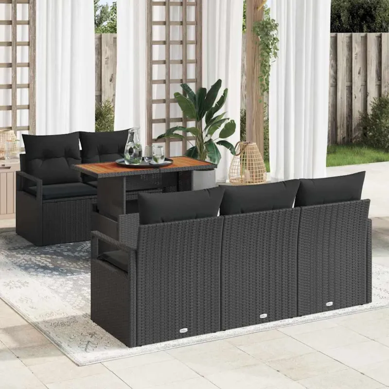 Sodo Sofų Rinkinys su pagalve 6 pcs Juoda