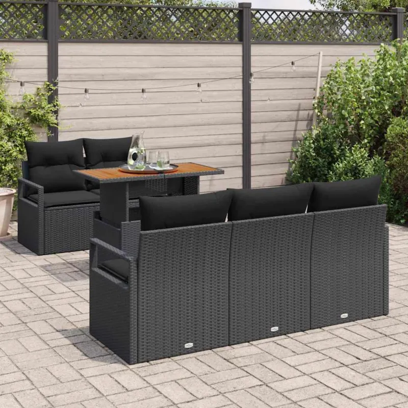 Sodo Sofų Rinkinys su pagalve 6 pcs Juoda