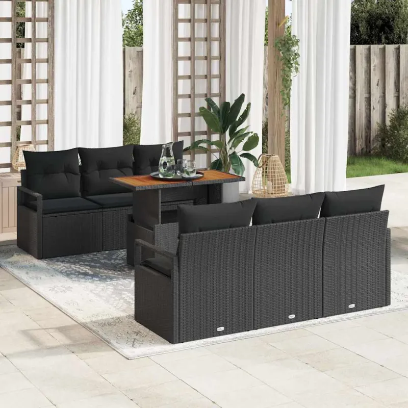 Sodo Sofų Rinkinys su pagalve 7 pcs Juoda