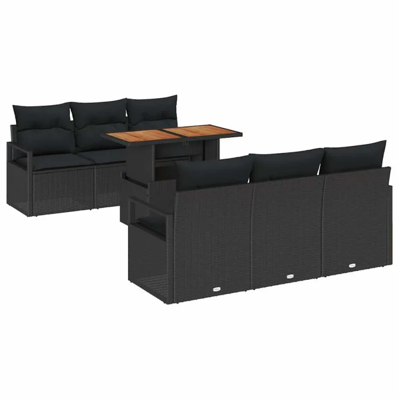 Sodo Sofų Rinkinys su pagalve 7 pcs Juoda