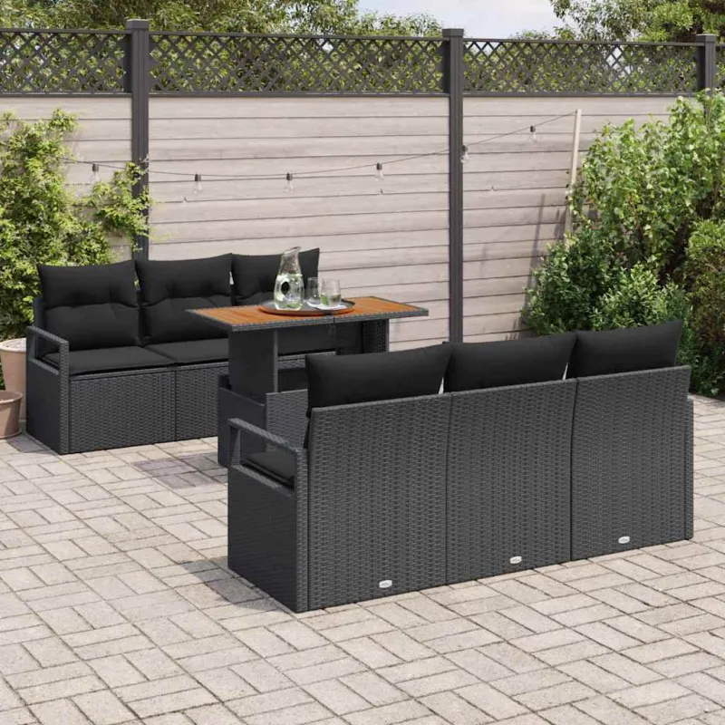 Sodo Sofų Rinkinys su pagalve 7 pcs Juoda