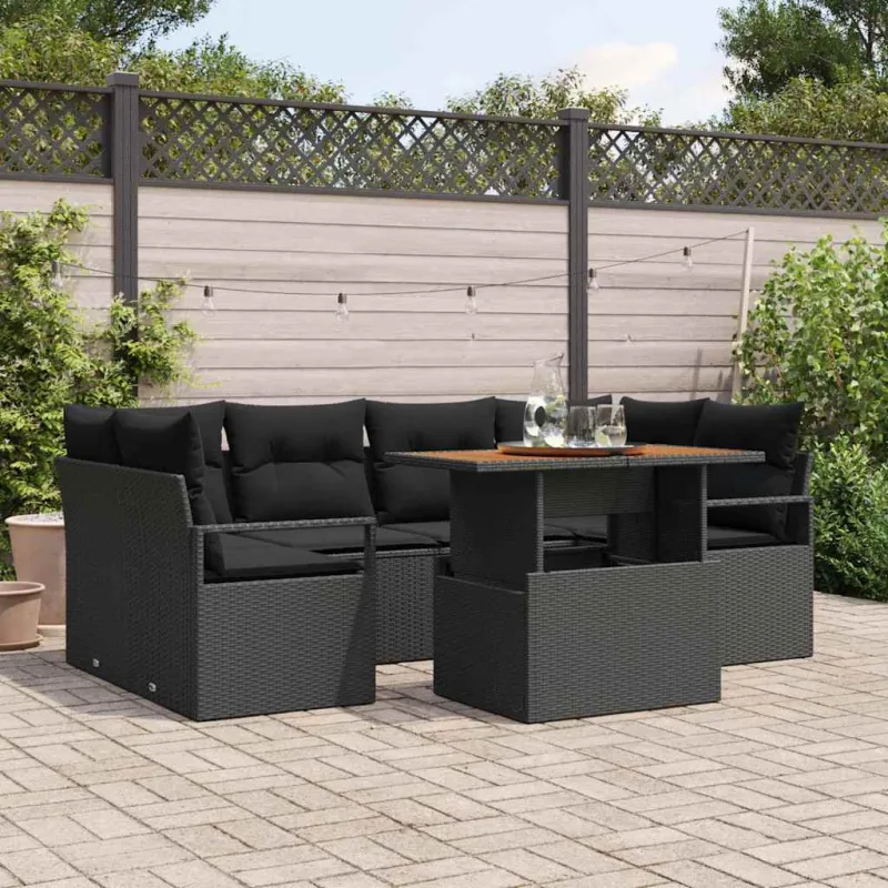 Sodo Sofų Rinkinys su pagalve 7 pcs Juoda