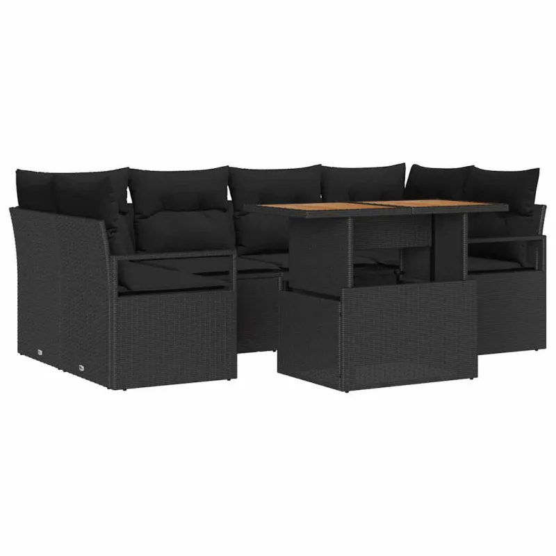 Sodo Sofų Rinkinys su pagalve 7 pcs Juoda