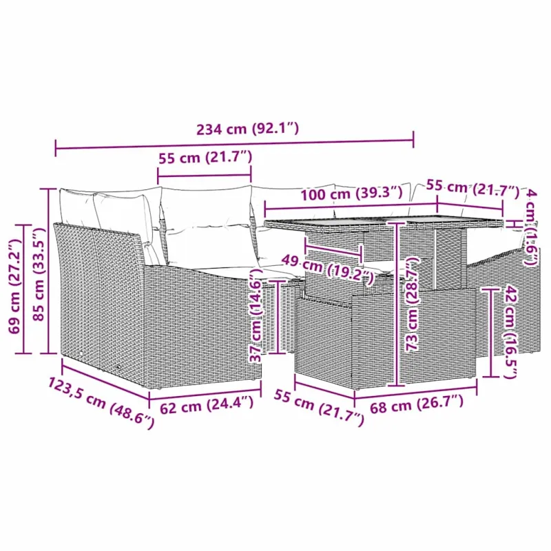 Sodo valgomojo komplektas su pagalve 7 pcs Juoda ir Ruda