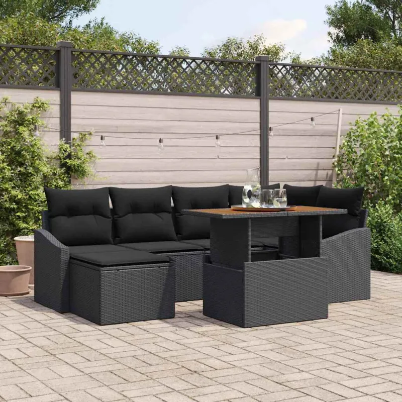 Sodo valgomojo komplektas su pagalve 7 pcs Juoda ir Ruda