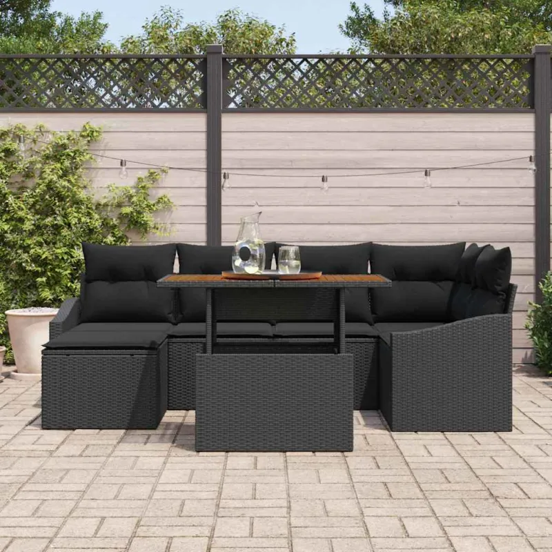 Sodo valgomojo komplektas su pagalve 7 pcs Juoda ir Ruda