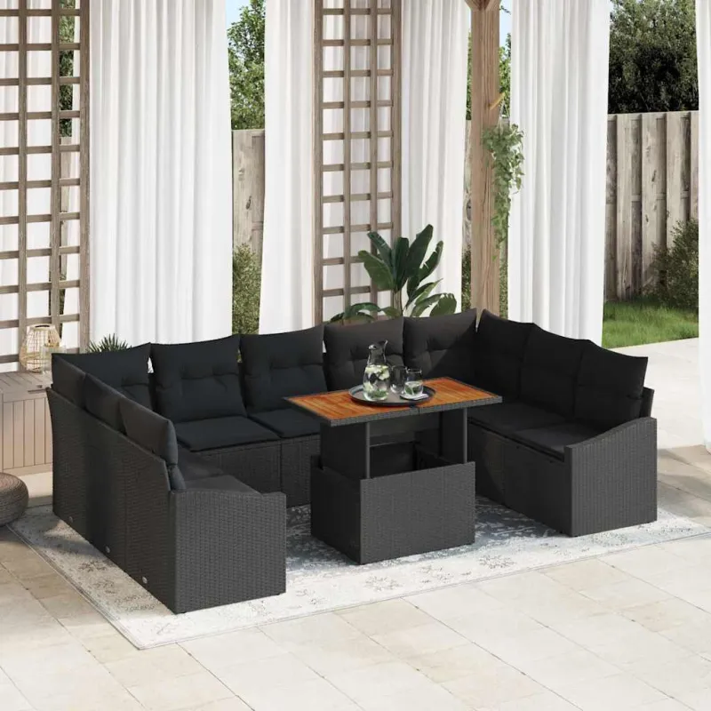 Sodo valgomojo komplektas su pagalve 10 pcs Juoda ir Ruda