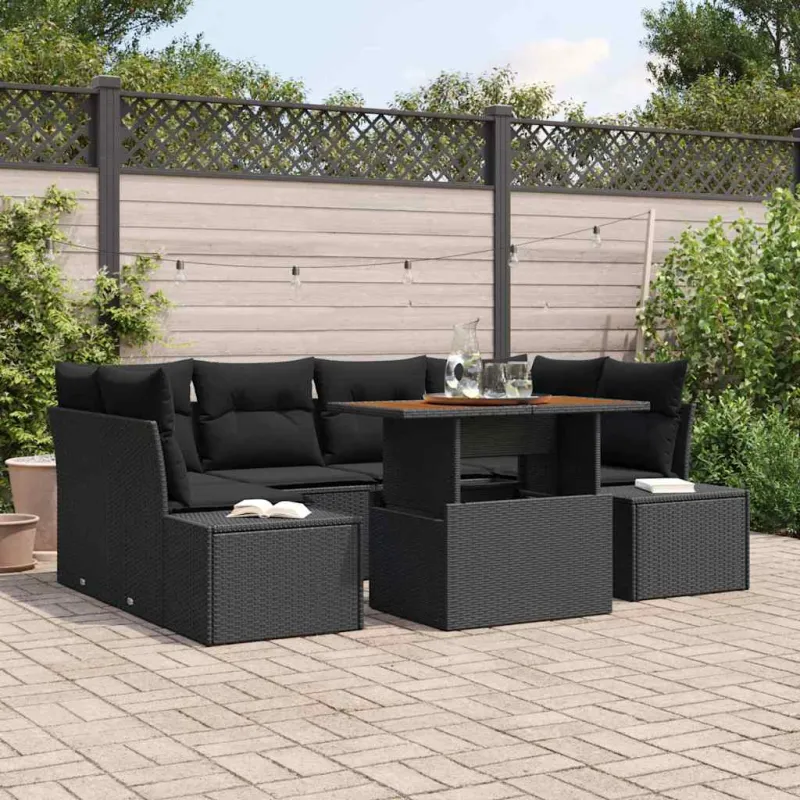 Sodo valgomojo komplektas su pagalve 7 pcs Juoda ir Ruda