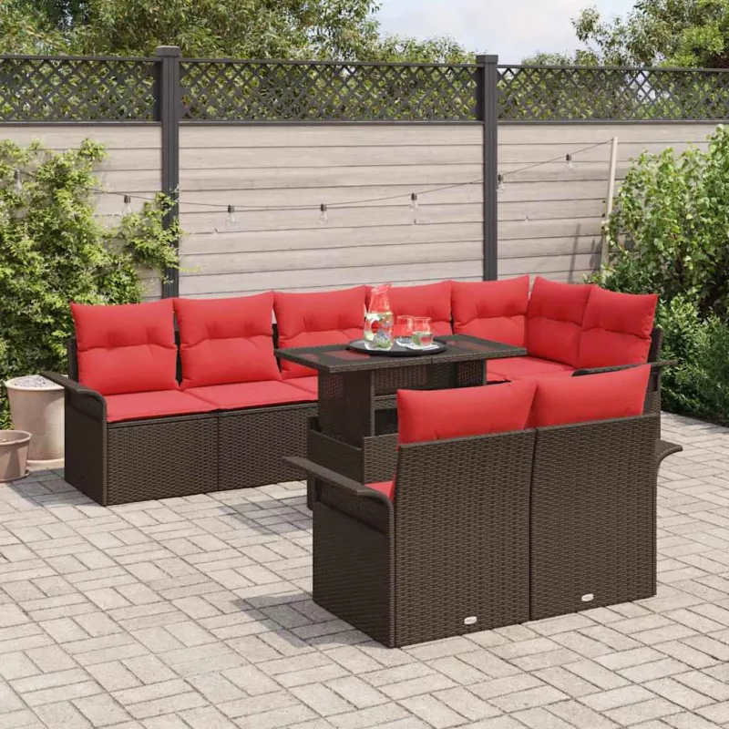 Sodo Sofų Rinkinys su pagalve 9 pcs Ruda Poli ratanas