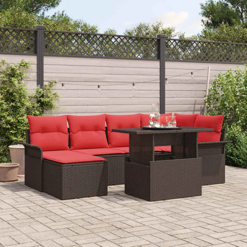 Sodo Sofų Rinkinys su pagalve 7 pcs Ruda Poli ratanas