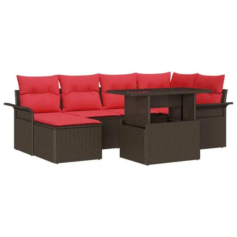 Sodo Sofų Rinkinys su pagalve 7 pcs Ruda Poli ratanas