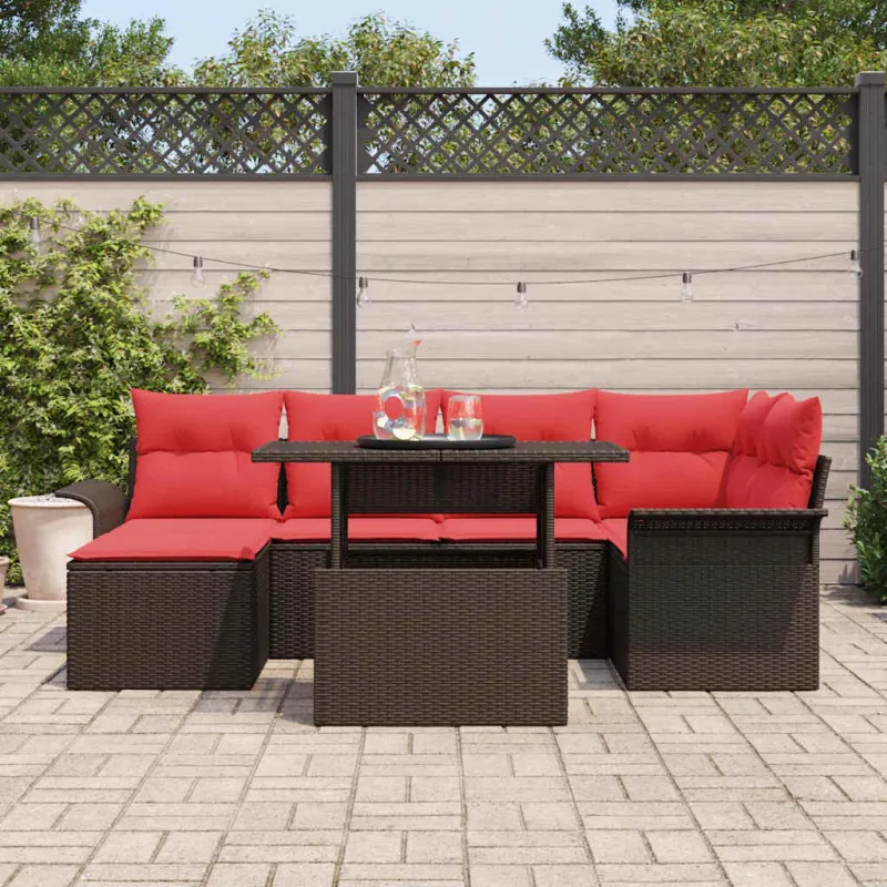 Sodo Sofų Rinkinys su pagalve 7 pcs Ruda Poli ratanas