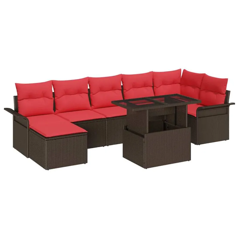 Sodo Sofų Rinkinys su pagalve 8 pcs Ruda Poli ratanas