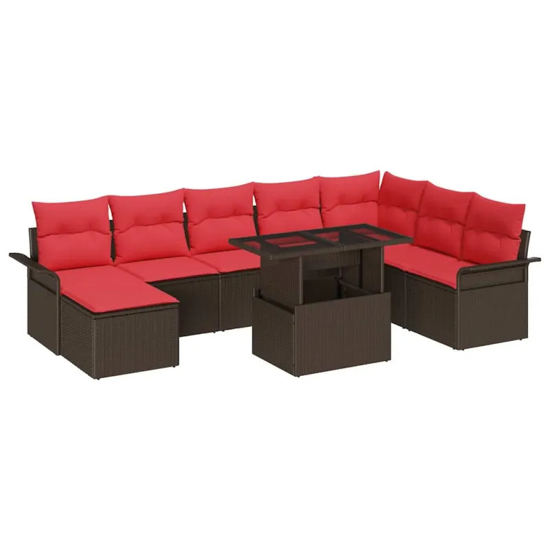 Sodo Sofų Rinkinys su pagalve 9 pcs Ruda Poli ratanas
