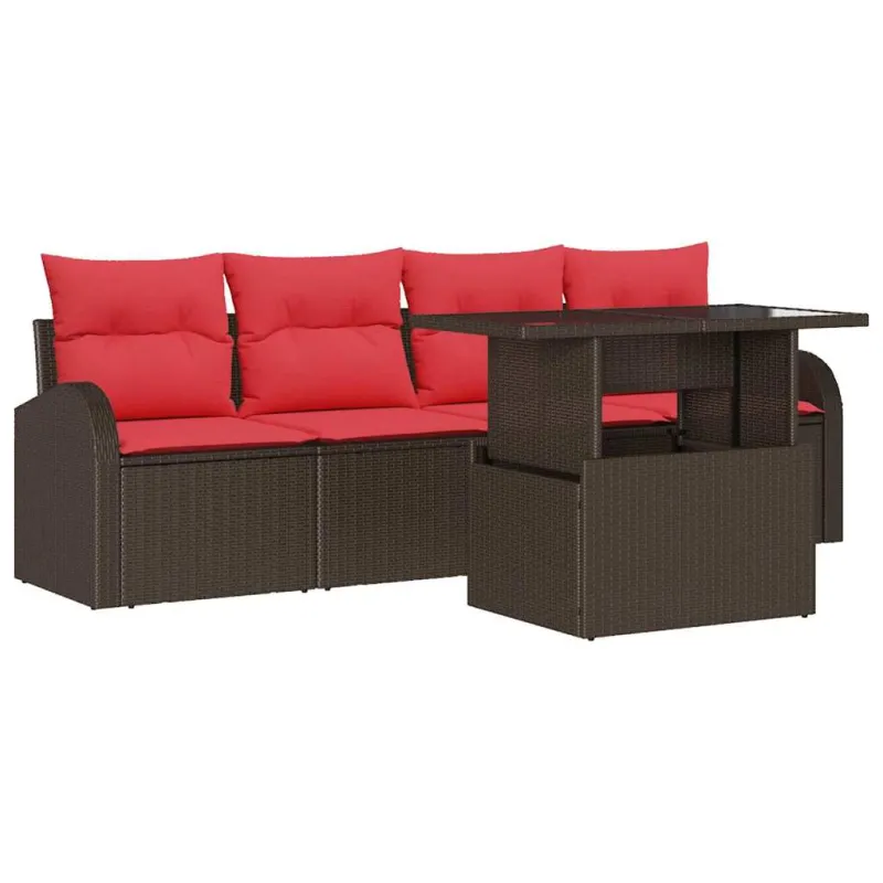 Sodo Sofų Rinkinys su pagalve 5 pcs Ruda Poli ratanas