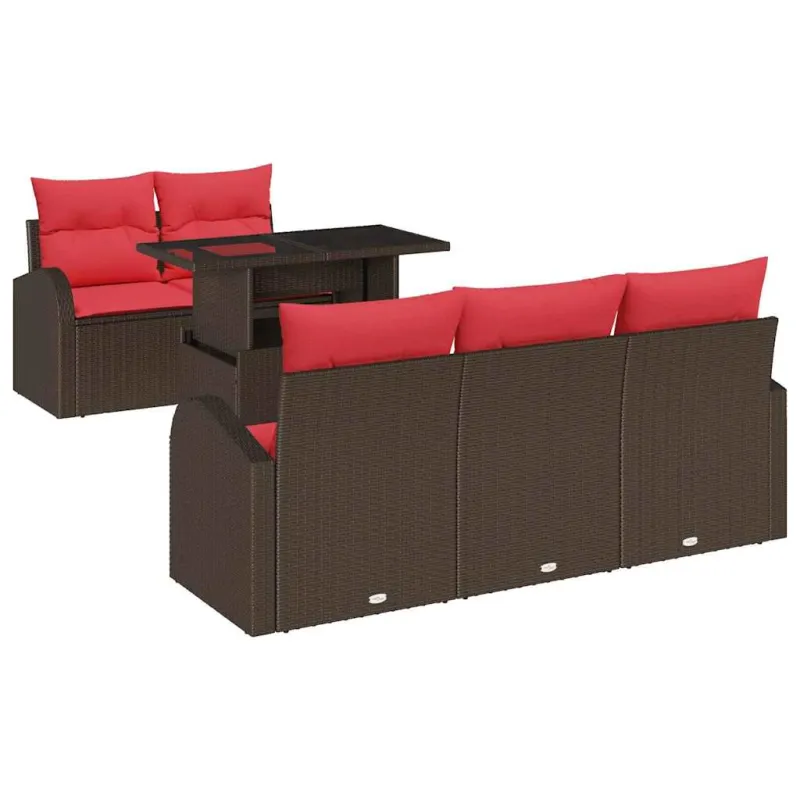 Sodo Sofų Rinkinys su pagalve 6 pcs Ruda Poli ratanas