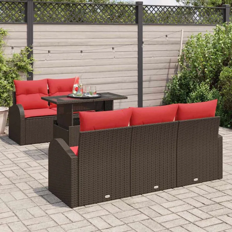 Sodo Sofų Rinkinys su pagalve 6 pcs Ruda Poli ratanas