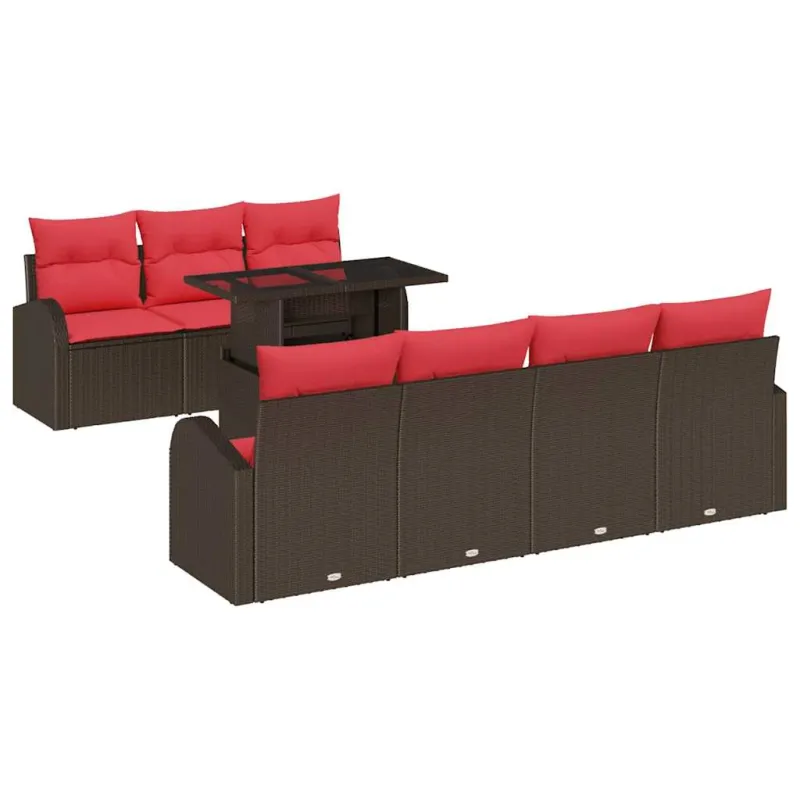Sodo Sofų Rinkinys su pagalve 8 pcs Ruda Poli ratanas