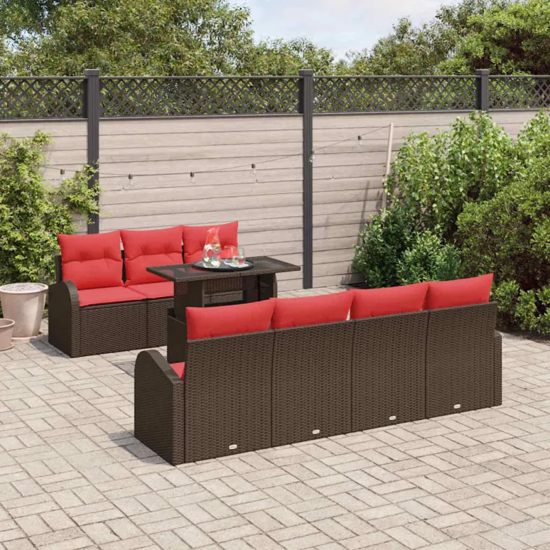 Sodo Sofų Rinkinys su pagalve 8 pcs Ruda Poli ratanas