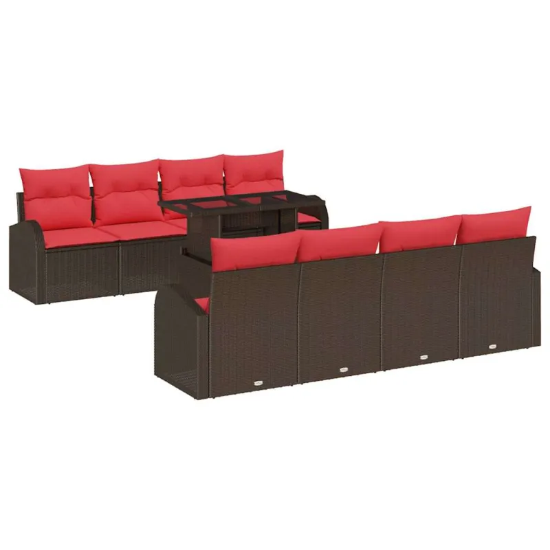 Sodo Sofų Rinkinys su pagalve 9 pcs Ruda Poli ratanas